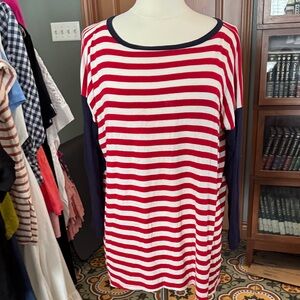 Women’s Long Sleeve Striped Tee - Red & White with Navy Sleeves